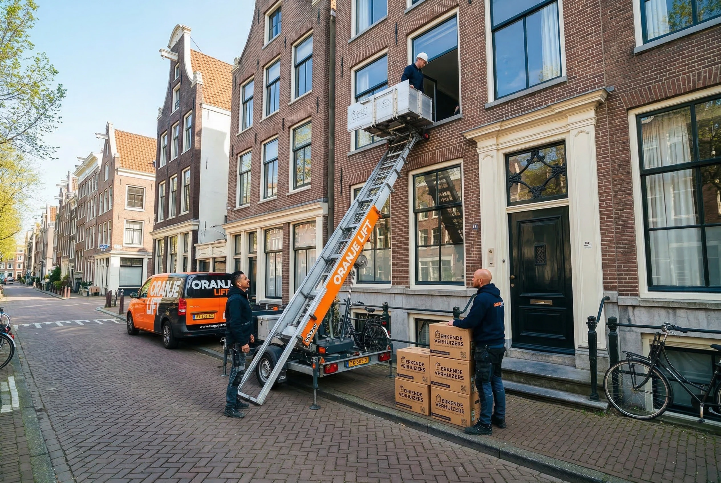 Aanhangerlift voor verhuizing in smalle straat Zoetermeer