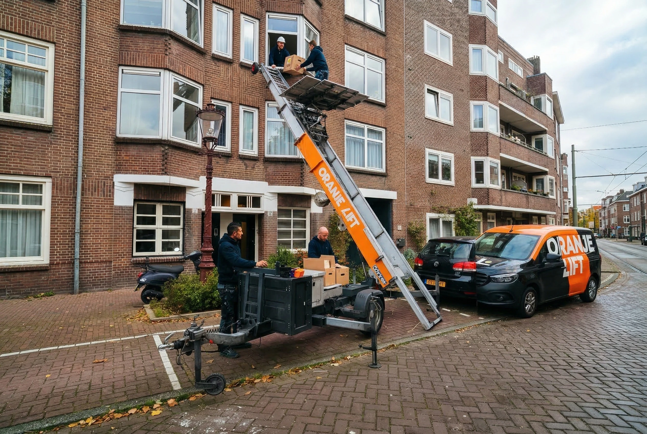Verhuislift in actie bij woning in Zoetermeer