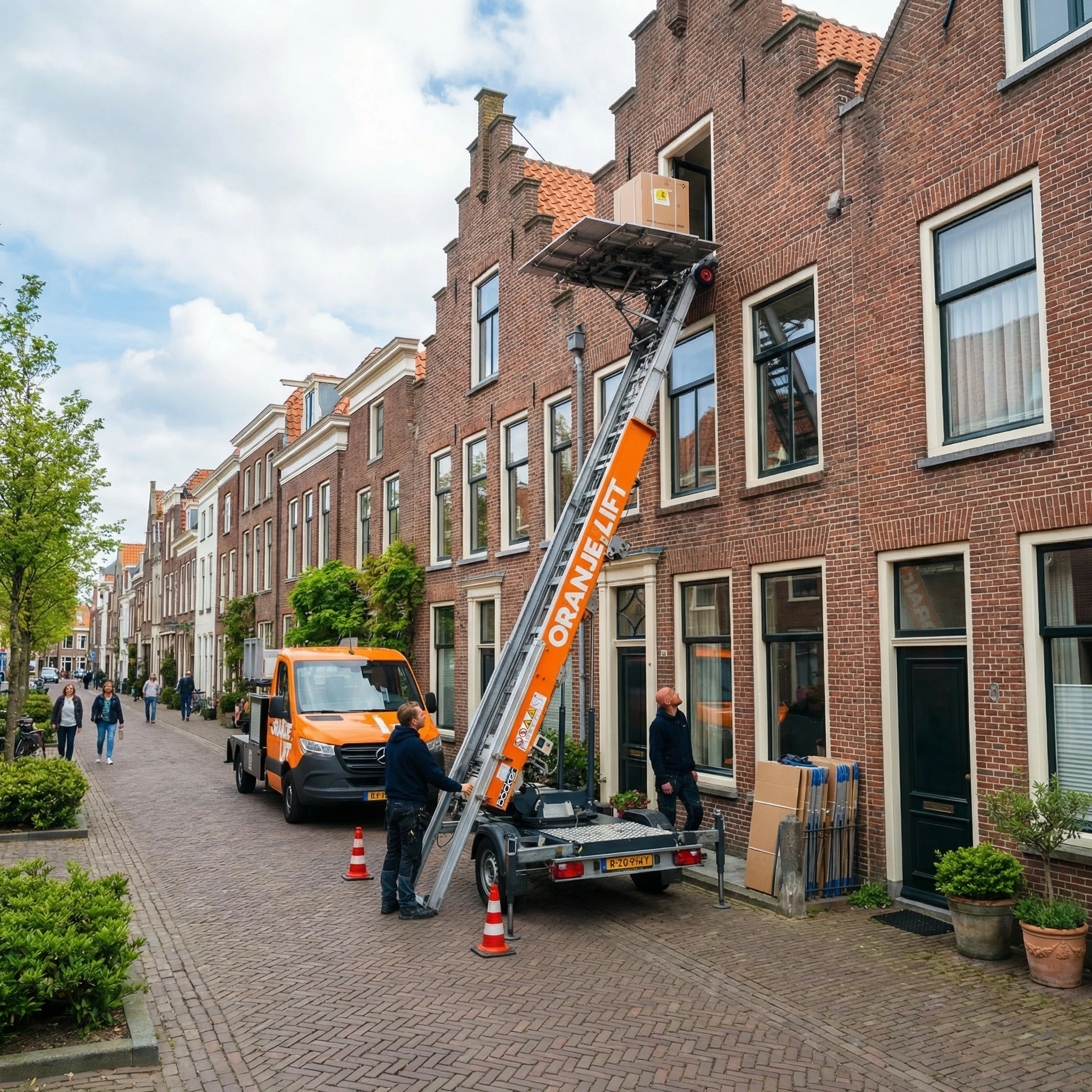 Aanhangerlift in gebruik bij woning in Zoetermeer